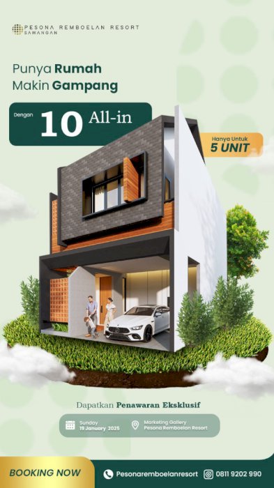 Dijual hunian cantik dengan fasilitas menarik pesona remboelan resort