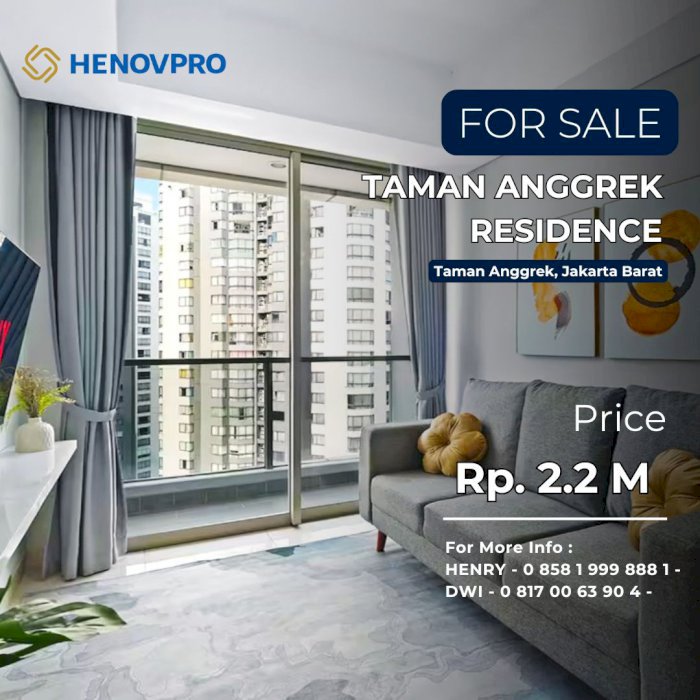 Dijual Taman Anggrek Residence TURUN HARGA 3 BR CITY VIEW JARANG ADA