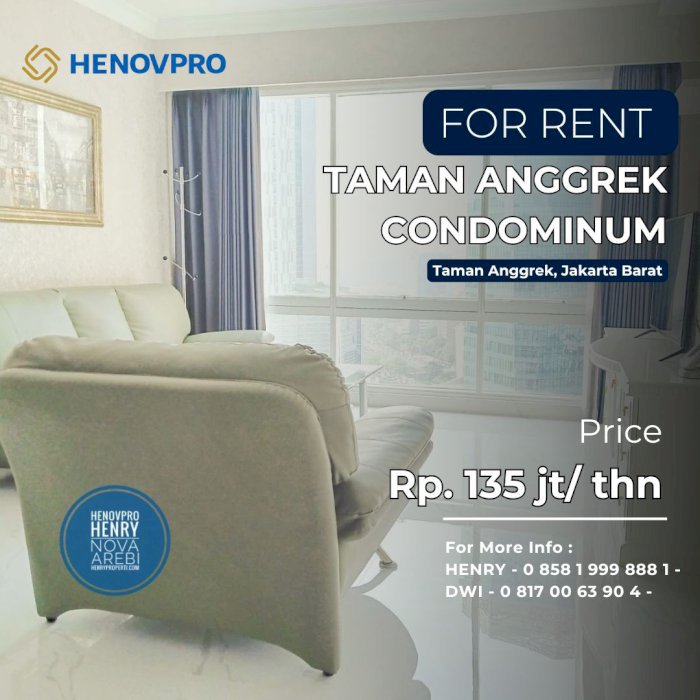 Disewa Taman Anggrek Unit 2+1BR Full Furnish BEST City View