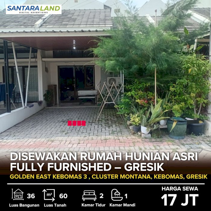Disewakan Rumah Hunian Asri Fully Furnished – Gresik