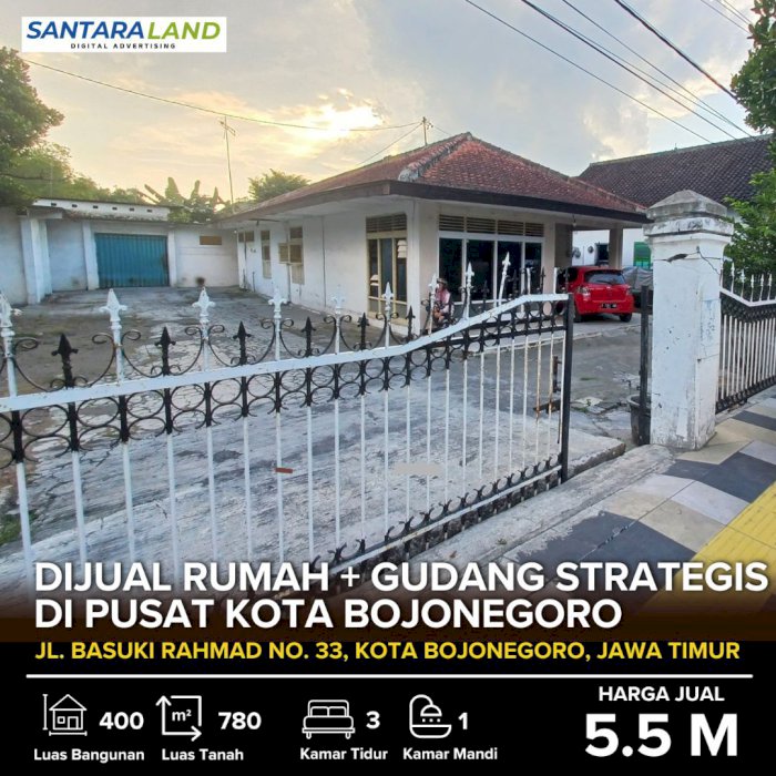 Dijual Rumah + Gudang Strategis di Pusat Kota Bojonegoro