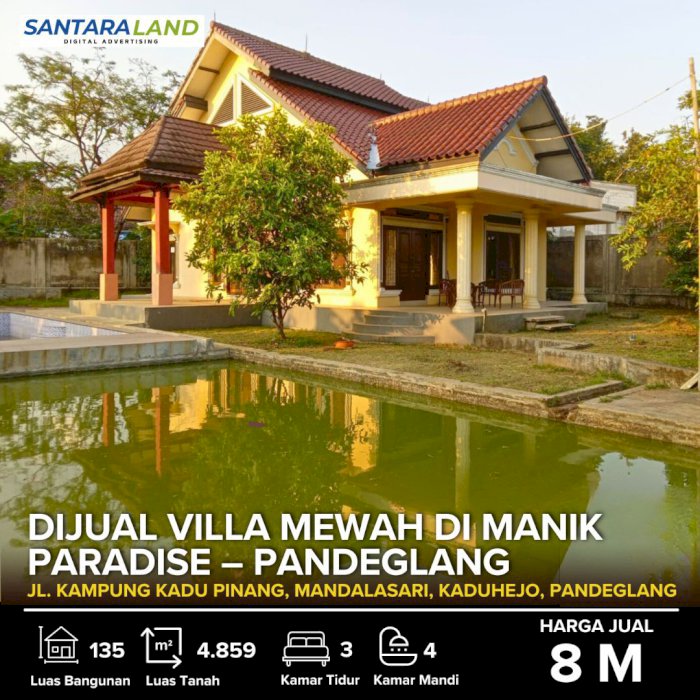 DIJUAL VILLA MEWAH DI MANIK PARADISE – PANDEGLANG