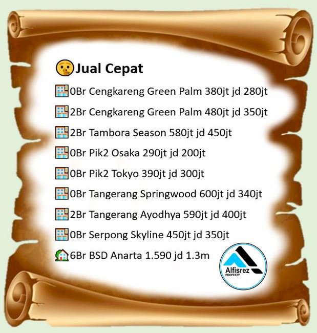 DIJUAL APARTEM TABUR DISC DI JAKARTA DAN TANGERANG FULLY FURNISHED