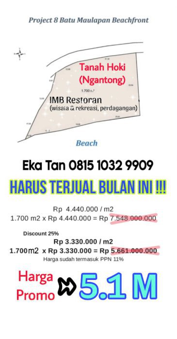 TURUN HARGA !!! TANAH HOKI PINGGIR PANTAI IMB RESTO NUSA PENIDA BALI