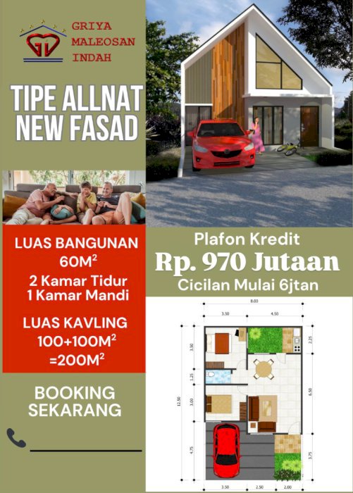 Rumah 2 Kamar dengan halaman yang luas
