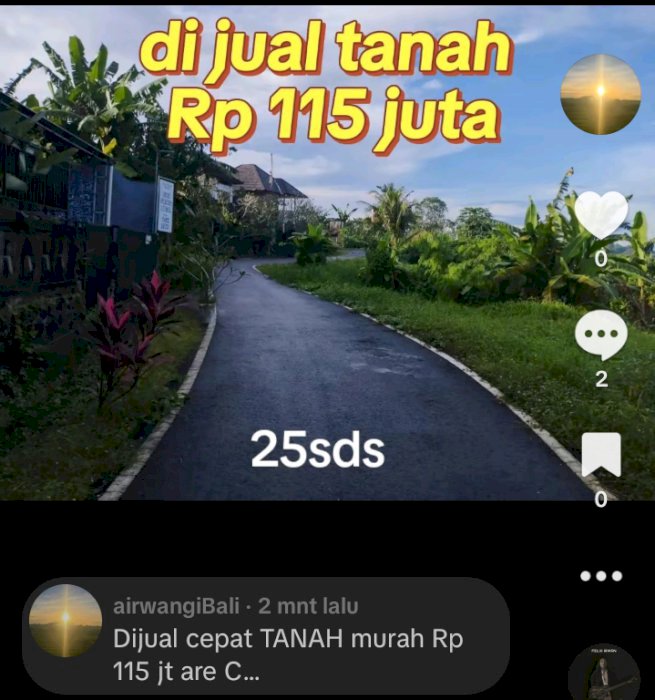 Tanah murah 114 jt cocok untk di kavling di kota tabanan bali (25sd)