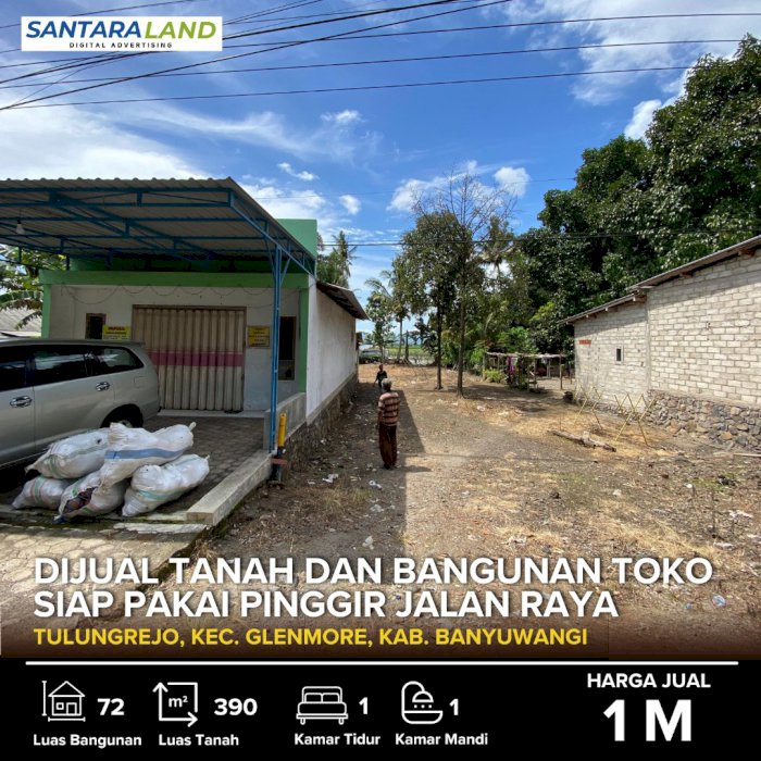 DIJUAL TANAH DAN BANGUNAN TOKO SIAP PAKAI PINGGIR JALAN RAYA