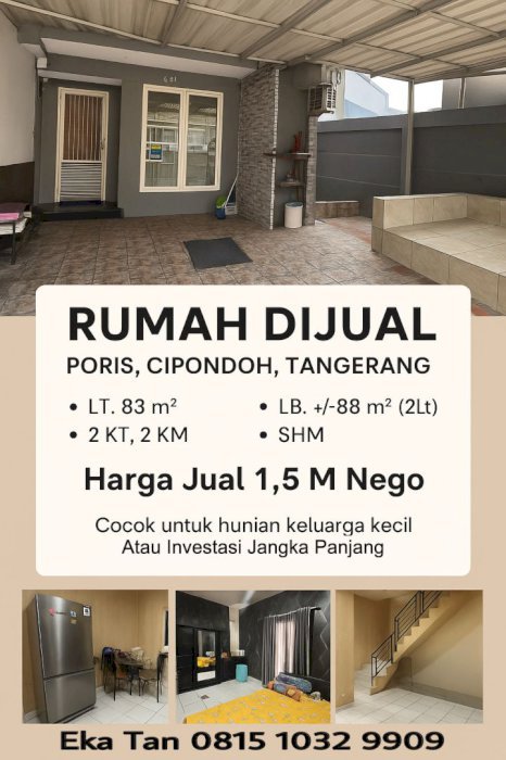 RUMAH DIJUAL – PORIS, CIPONDOH, TANGERANG