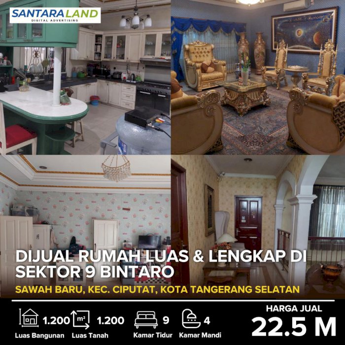 DIJUAL RUMAH LUAS & LENGKAP DI SEKTOR 9 BINTARO