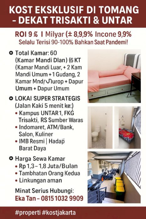  KOST EKSKLUSIF TOMANG, GROGOL - DEKAT TRISAKTI & UNTAR