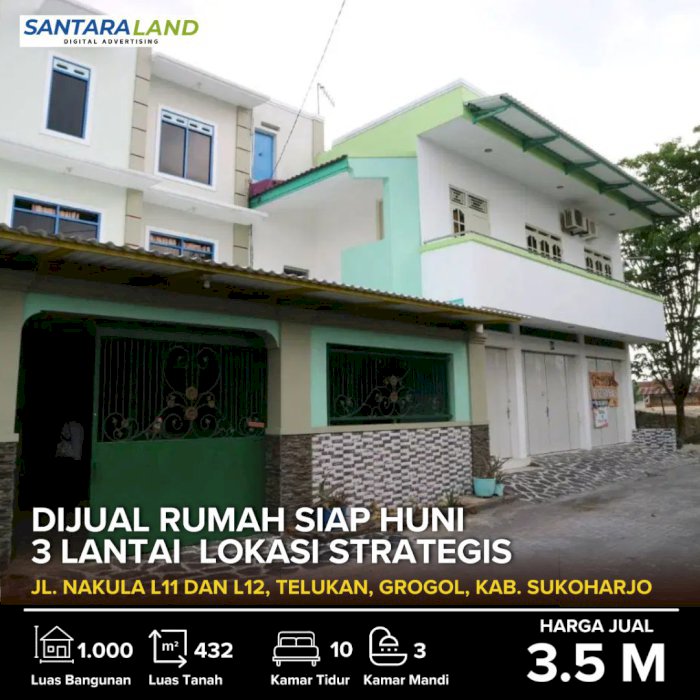 DIJUAL RUMAH SIAP HUNI 3 LANTAI – LOKASI STRATEGIS