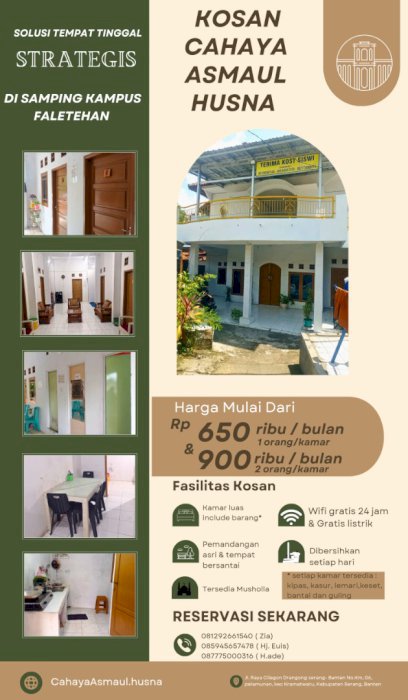 DIJUAL CEPAT TEMPAT KOS STRATEGIS – DEKAT KAMPUS FALETEHAN, SERANG