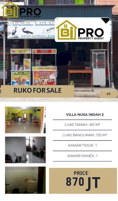 Jual Ruko 2  Lantai Di Villa Nusa Indah 2 Bojong Kulur Bogor