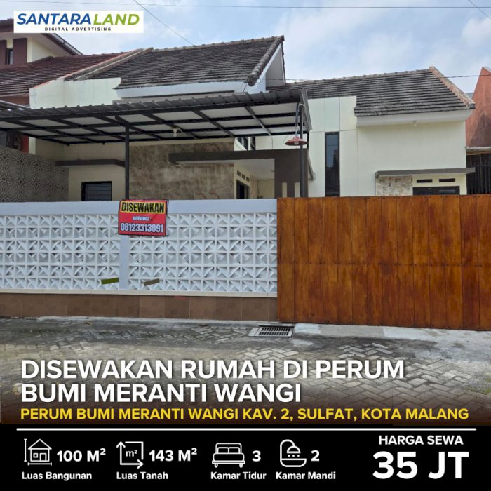 Disewakan Rumah di Perum Bumi Meranti Wangi – Sulfat, Kota Malang