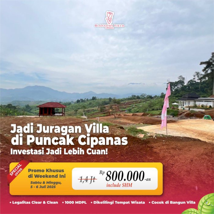 Di jual cepat tanah kavling strategis lokasi puncak cipanas bogor