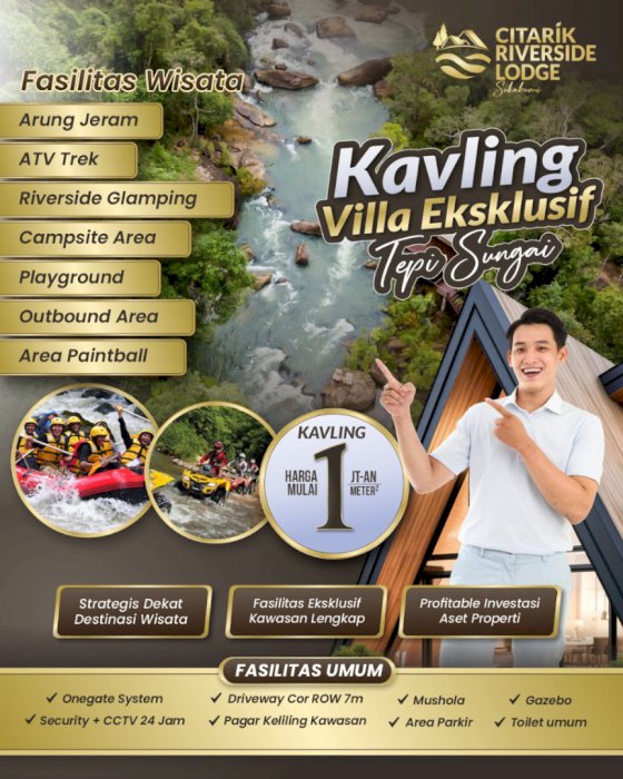Kavling di kawasan wisata Citarik Riverside Lodge  Sukabumi