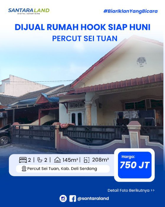 DIJUAL RUMAH HOOK SIAP HUNI, BEBAS BANJIR – PERCUT SEI TUAN