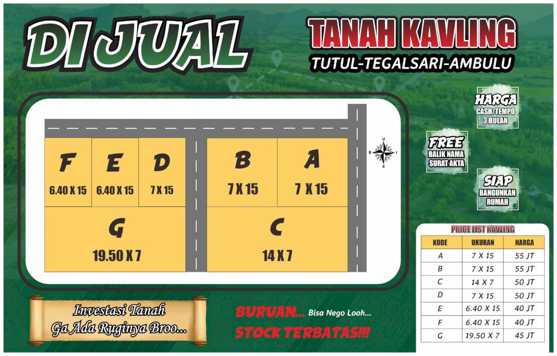 FRESS TANAH KAVLING TUTUL TEGALSARI AMBULU JEMBER JATIM