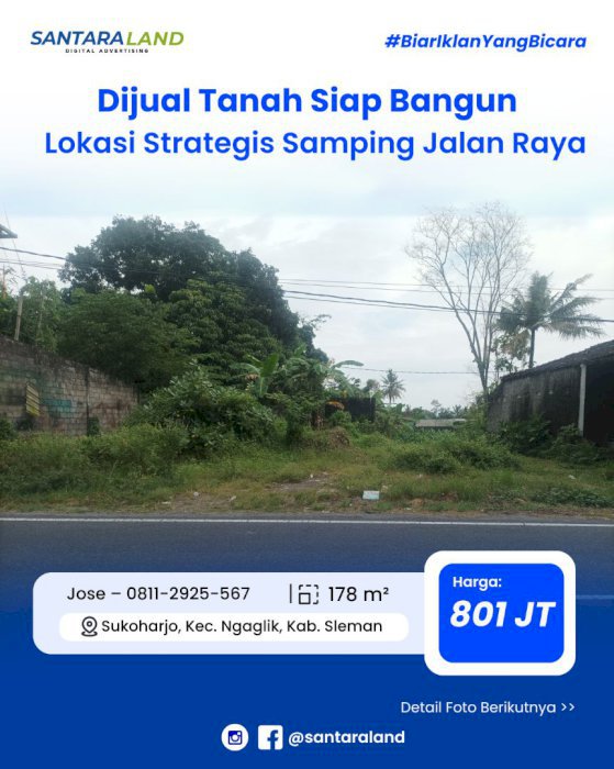 Dijual Tanah Siap Bangun Lokasi Strategis Samping Jalan Raya