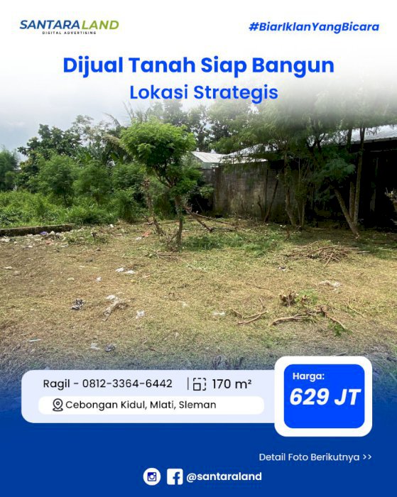 Dijual Tanah Siap Bangun Lokasi Strategis depan Polsek Mlati