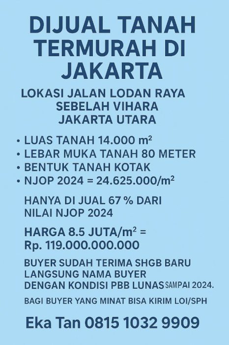 JUAL 33% DIBAWAH NJOP GUDANG LODAN RAYA ANCOL AKSES CONTAINER 40’