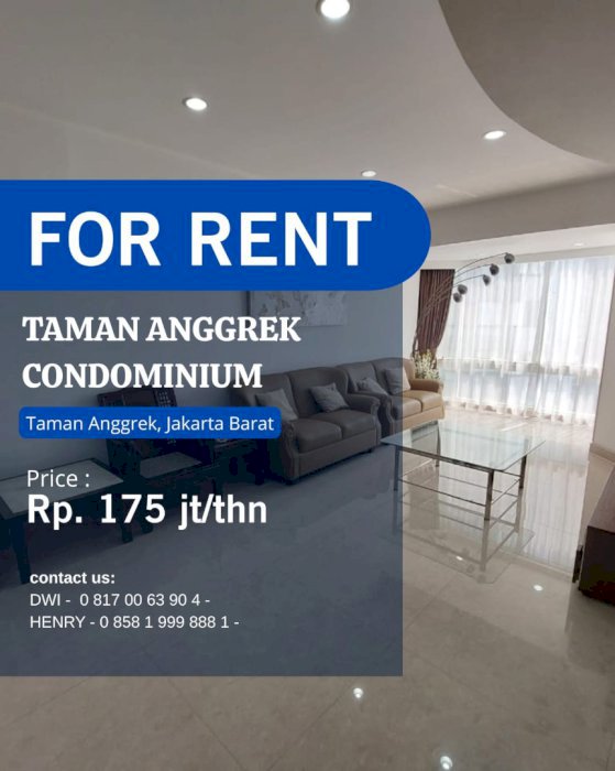 For Rent Best Unit 3+1BR Full Furnish Renov Mid Fl at Taman Anggrek