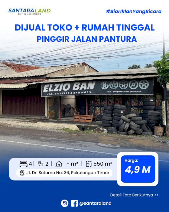 DIJUAL TOKO + RUMAH TINGGAL – PINGGIR JALAN PANTURA