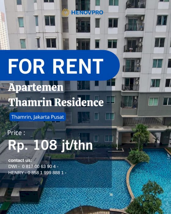 Disewa Apartemen Thamrin Residence Pool View 2BR Full Furnish