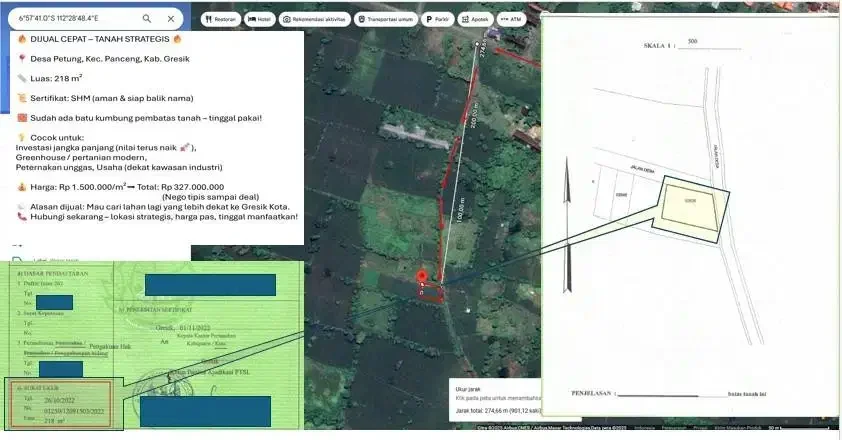 Di Jual Tanah Murah Lokasi Strategis Di Desa Petung Panceng Gresik