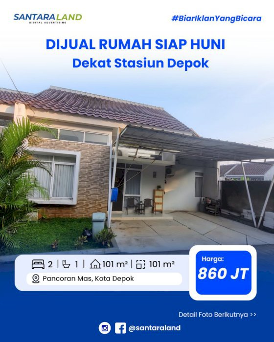 DIJUAL rumah Depok SHM 101 m2 di komplek - dekat Stasiun Depok