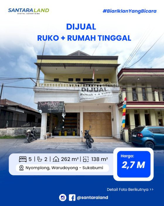 Dijual Ruko + Rumah Tinggal Strategis – Kota Sukabumi