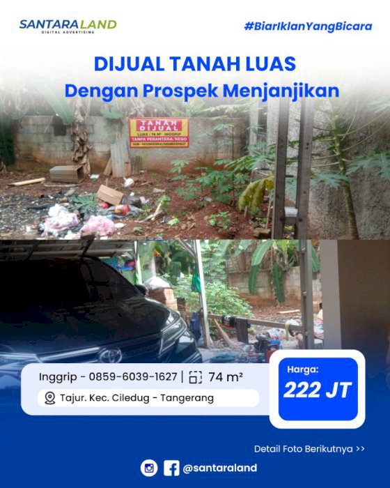 Dijual Tanah Area Tangerang, LT 74m², Dengan Prospek Menjanjikan