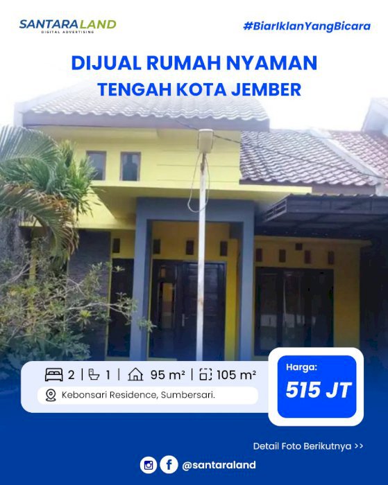 Dijual Rumah Nyaman di Tengah Kota Jember