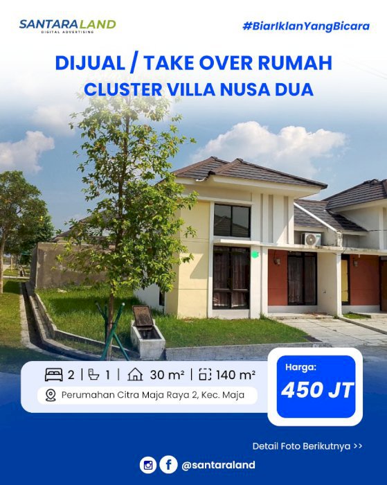 Dijual/Take Over Rumah Hook – Cluster Villa Nusa Dua,Citra Maja Raya