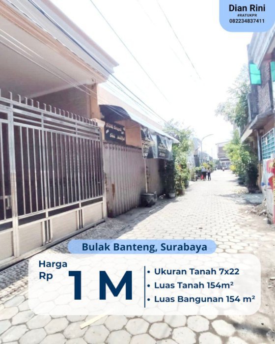 Dijual Rumah di Bulak Banteng  Dekat Suramadu, Merr, Kenjeran