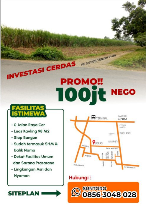 Tanah kavling murah siap bangun di puri Mojokerto