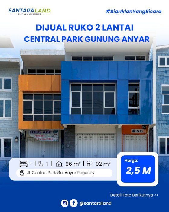 Ruko Dijual – Central Park Gunung Anyar, Surabaya (Blok B-10)