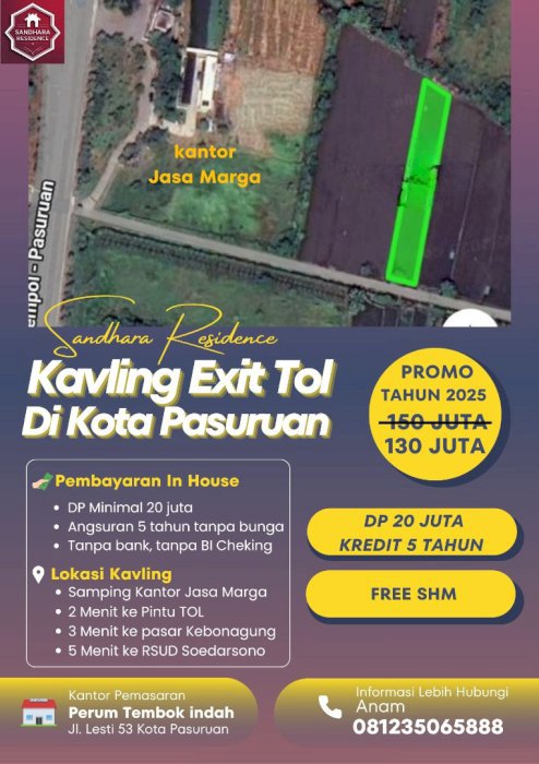 Dijual Tanah Kavling  Exit TOL kota pasuruan jawa timur