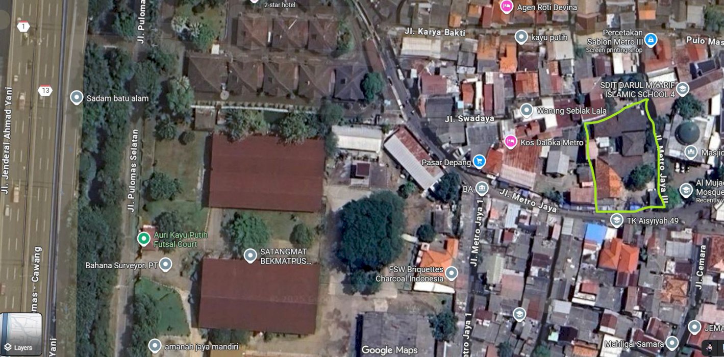 Jual Cepat Tanah dan Rumah di pinggir jalan di Pulo Gadung