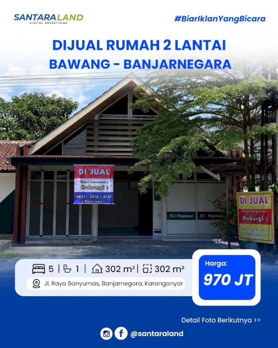 Dijual Rumah 2 Lantai di Jalan Raya Provinsi Banjarnegara