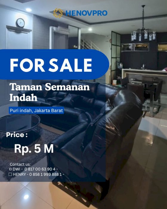Dijual Segera Rumah 4 lt. Taman Semanan Indah Full Furnish