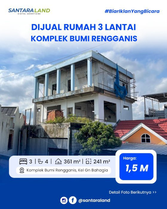 DIJUAL RUMAH 3 LANTAI SIAP HUNI – KOMPLEK BUMI RENGGANIS