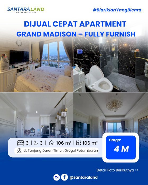 DIJUAL APARTEMEN GRAND MADISON – FULLY FURNISH