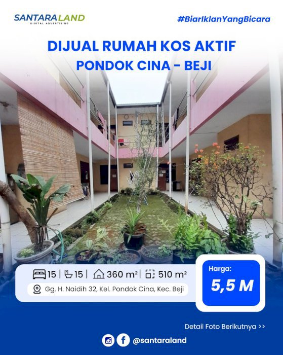 Dijual Rumah Kos Aktif – Lokasi Super Strategis Beji Depok