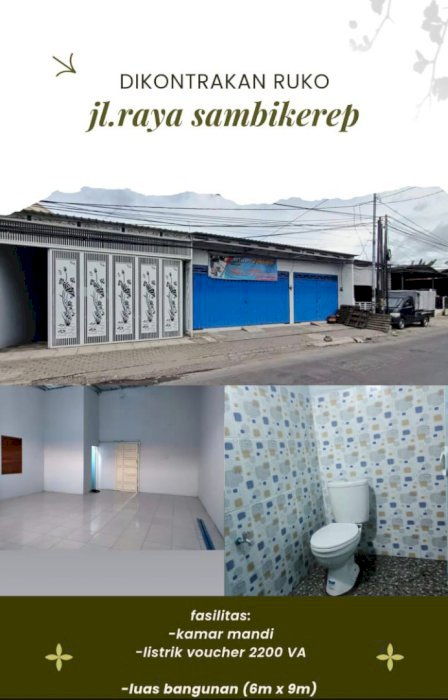 DISEWAKAN RUKO 1 LANTAI NOL JALAN RAYA SAMBIKEREP SURABAYA BARAT