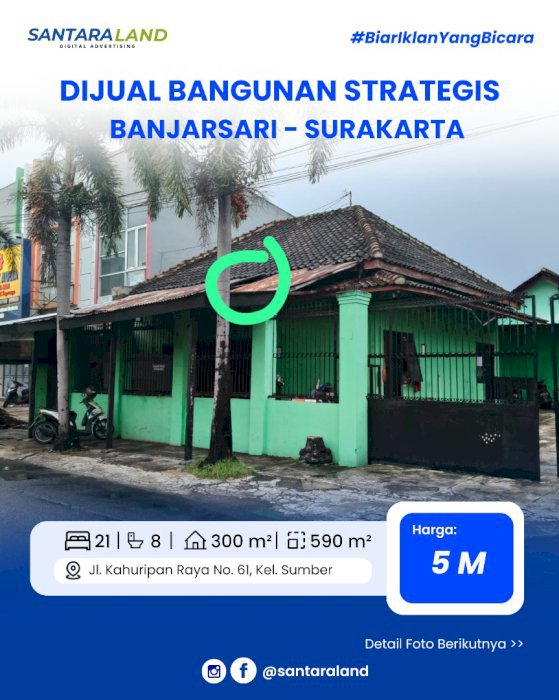 Dijual Bangunan Strategis di Jl. Kahuripan Raya, Surakarta