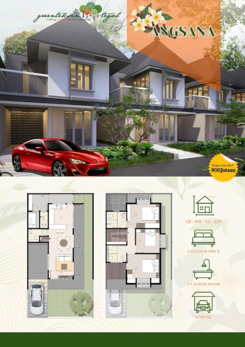 Rumah 2lntai hnya 1M di kota tegal free kanopi