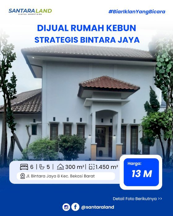 DIJUAL RUMAH KEBUN LUAS & ASRI – LOKASI STRATEGIS BINTARA JAYA