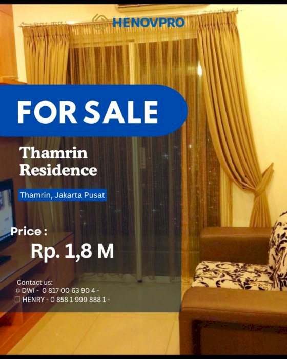 Dijual Apartemen. Thamrin Residence 2BR Full Furnish jakarta pusat