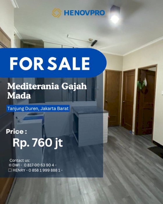 Dijual Apartemen Mediterania Gajah Mada Tower B lantai tinggi Tipe 2BR